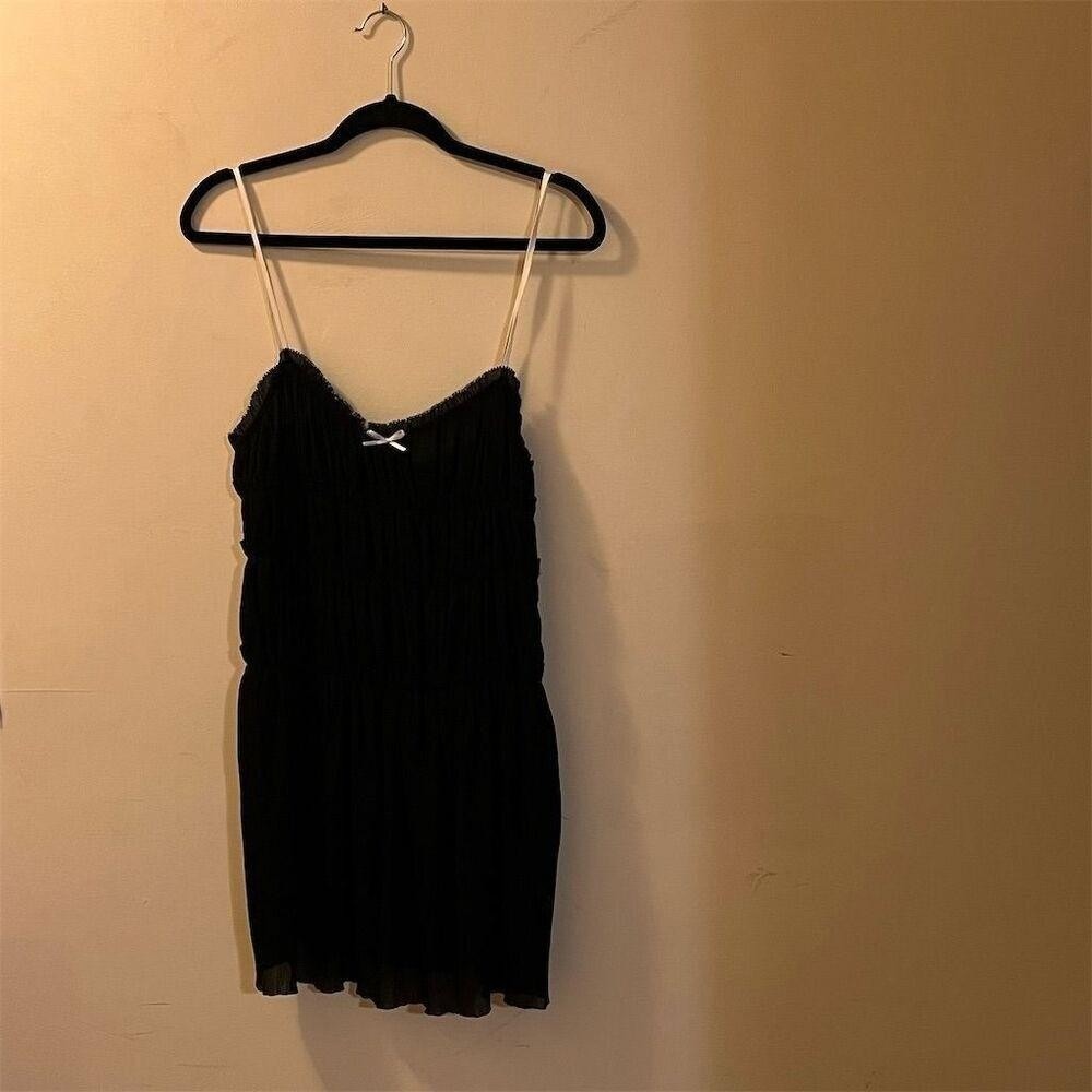 Zara Women's Black Mini Dress with Bow Size L Party‎ Cocktail Romantic Goth NWT - Picture 4 of 11